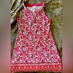 Alhambra embroidered trim knit dress in coral